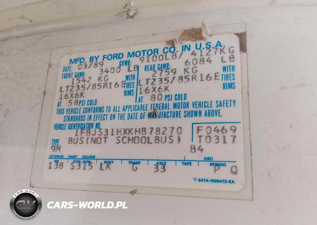 1989 Ford Econoline E350 Super Duty VIN:1FBJS31HXKHB78270 - 9