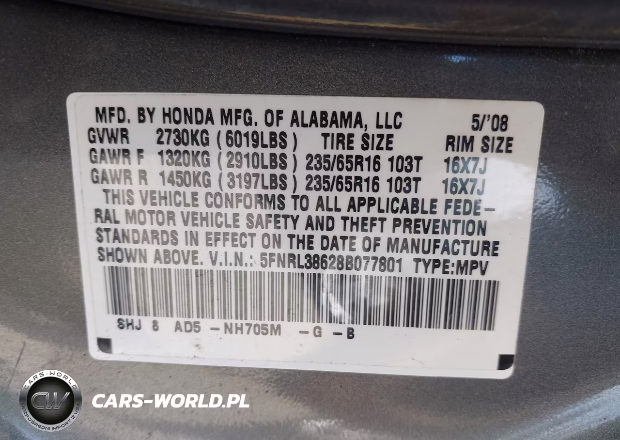2008 Honda Odyssey Ex-L VIN:5FNRL38628B077801 - 9