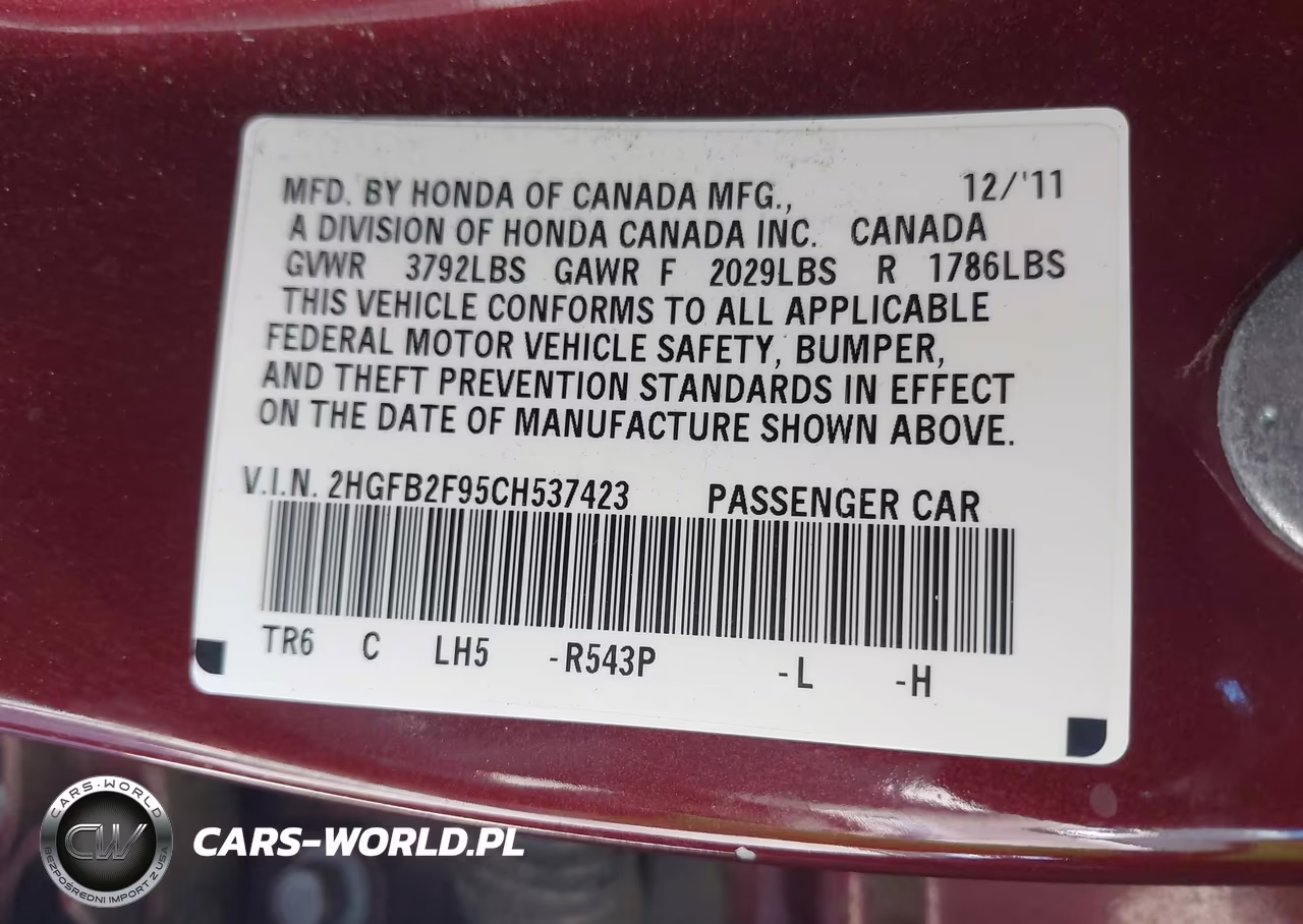 2012 Honda Civic Ex-L VIN:2HGFB2F95CH537423 - 9