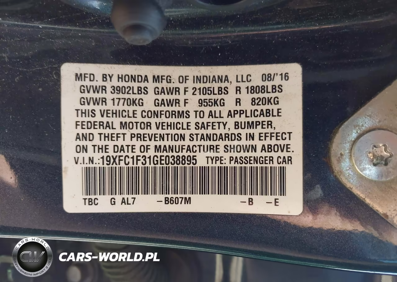 2016 Honda Civic Ex-T VIN:19XFC1F31GE038895 - 9