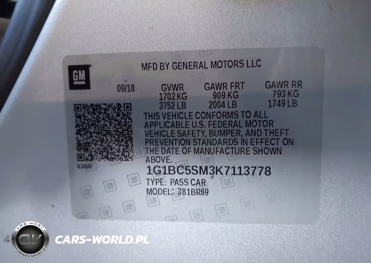 2019 Chevrolet Cruze Ls VIN:1G1BC5SM3K7113778 - 9