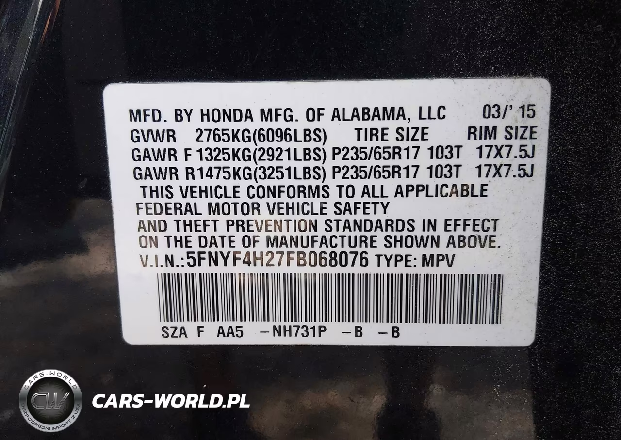 2015 Honda Pilot Lx VIN:5FNYF4H27FB068076 - 9