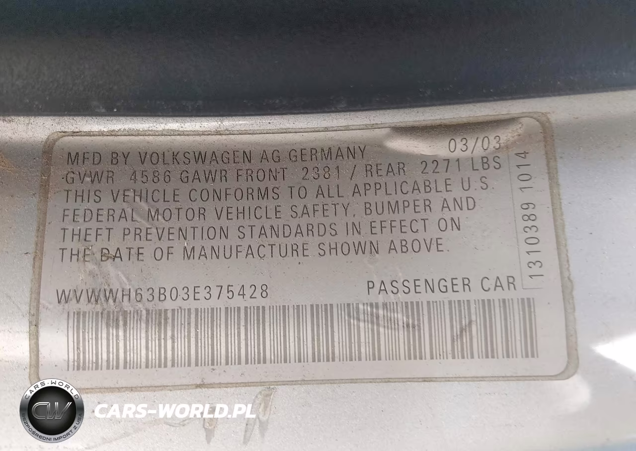 2003 Volkswagen Passat Glx VIN:WVWWH63B03E375428 - 9