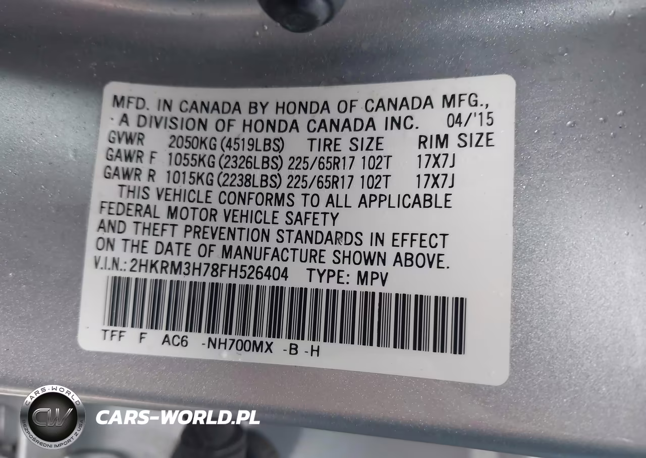 2015 Honda Cr-V Ex-L VIN:2HKRM3H78FH526404 - 9