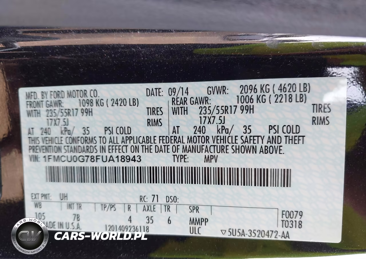 2015 Ford Escape Se VIN:1FMCU0G78FUA18943 - 9