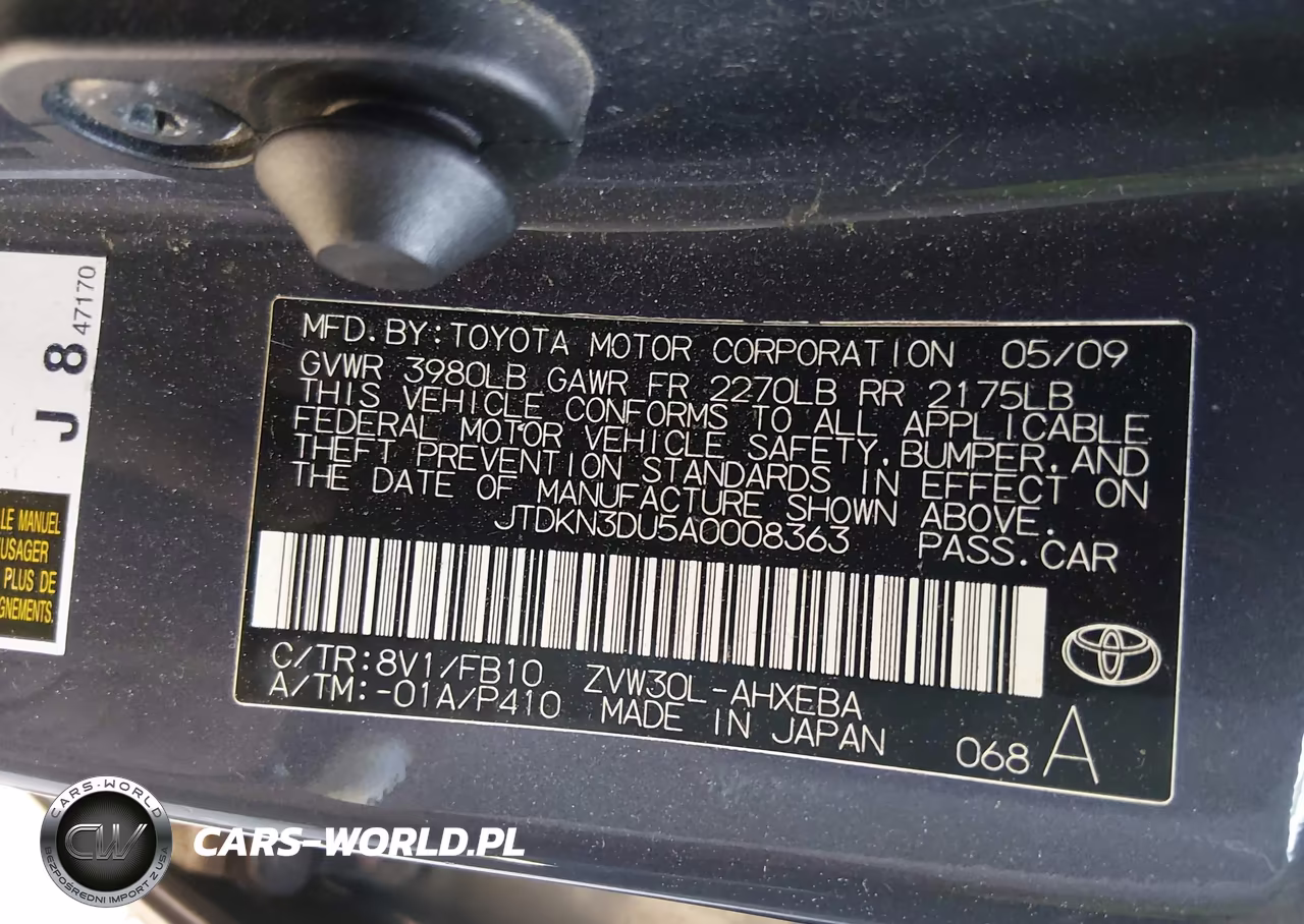 TOYOTA PRIUS VIN:JTDKN3DU5A0008363 - 9