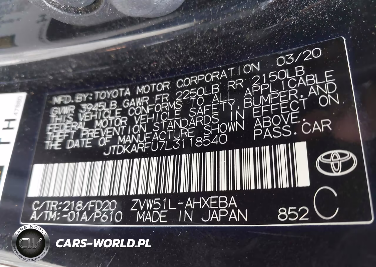 2020 Toyota Prius Le VIN:JTDKARFU7L3118540 - 9