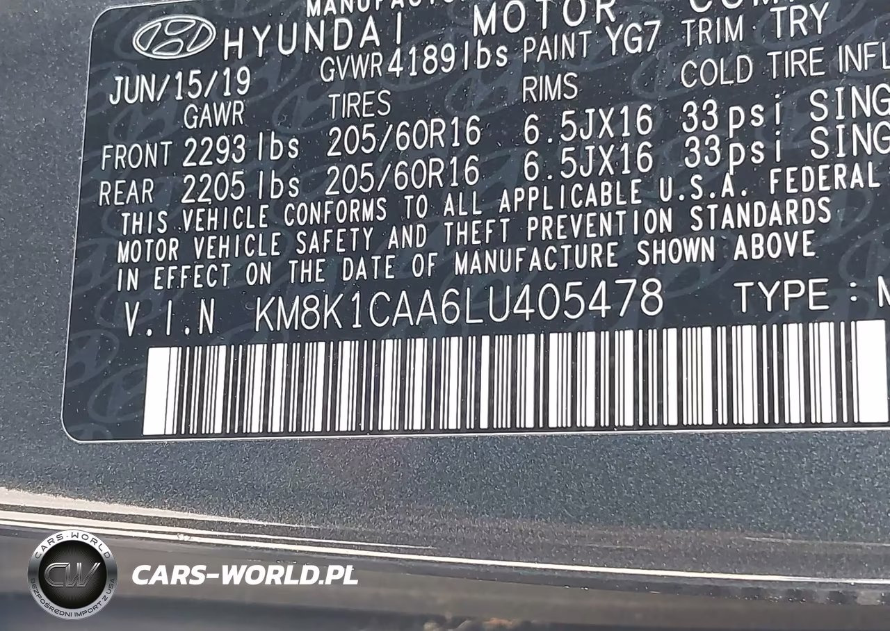 2020 Hyundai Kona Se VIN:KM8K1CAA6LU405478 - 9