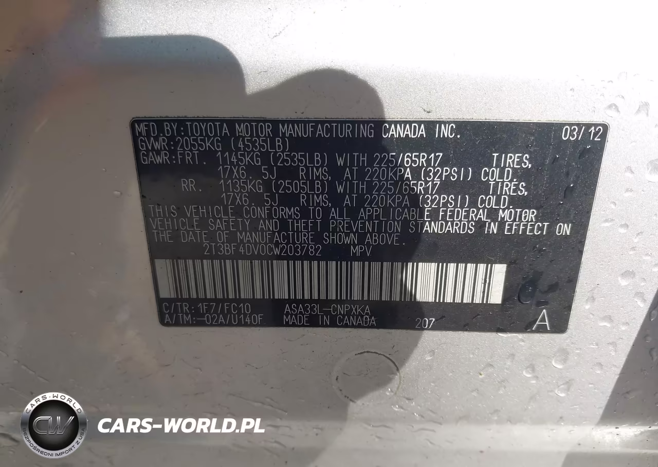 2012 Toyota Rav4 VIN:2T3BF4DV0CW203782 - 9