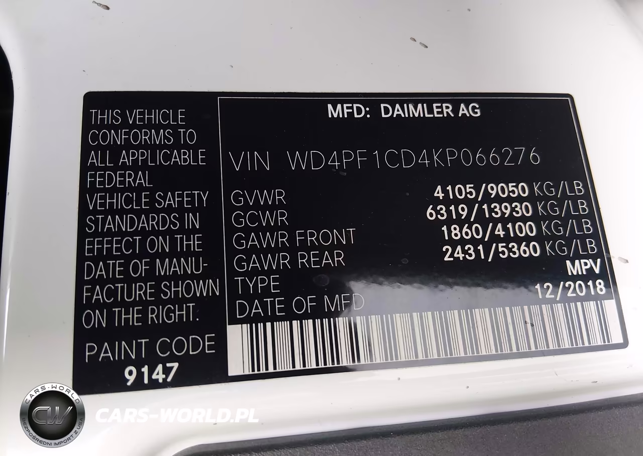 2019 Mercedes-Benz Sprinter 2500 High Roof V6 VIN:WD4PF1CD4KP066276 - 9
