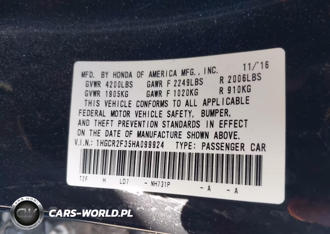 2017 Honda Accord Lx VIN:1HGCR2F35HA099924 - 9