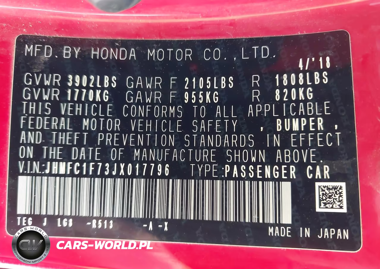 2018 Honda Civic Ex-L VIN:JHMFC1F73JX017796 - 9