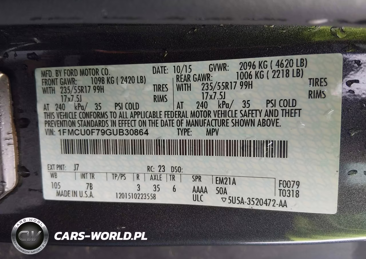 2016 Ford Escape S VIN:1FMCU0F79GUB30864 - 9