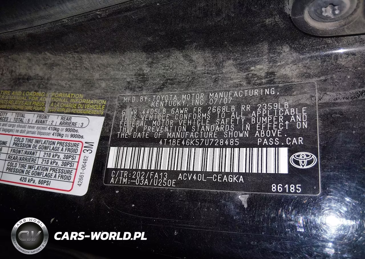 2007 Toyota Camry Xle VIN:4T1BE46K57U728485 - 9