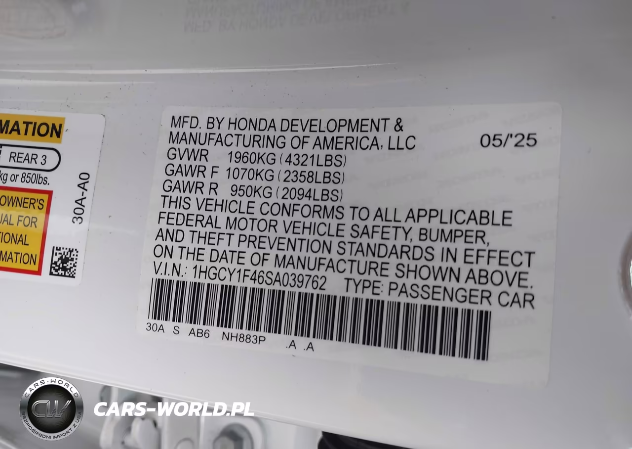 2025 Honda Accord Se VIN:1HGCY1F46SA039762 - 9