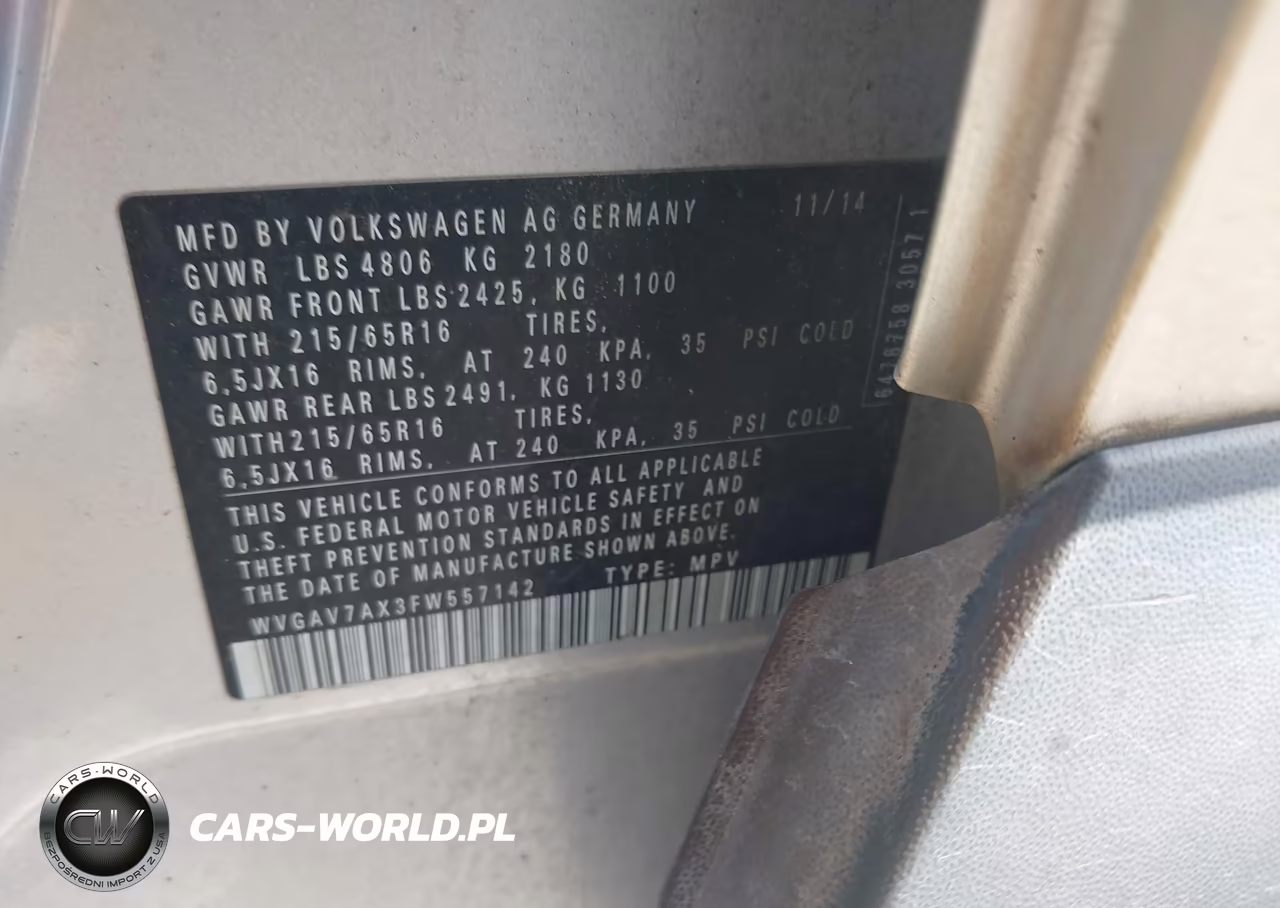 2015 Volkswagen Tiguan S VIN:WVGAV7AX3FW557142 - 9