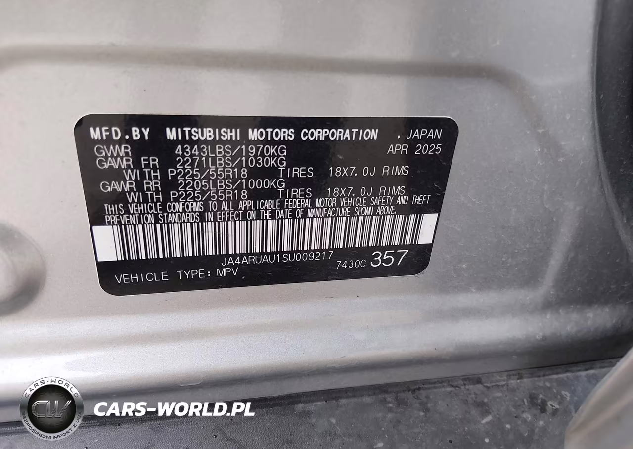2025 Mitsubishi Outlander Sport 2.0 Es Awc-2.0 Le Awc-2.0 S Awc-2.0 Se Awc-2.0 Trail Edition Awc VIN:JA4ARUAU1SU009217 - 9
