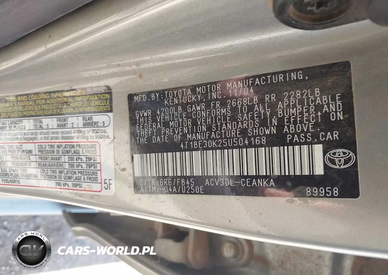 2005 Toyota Camry Le VIN:4T1BE30K25U504168 - 9
