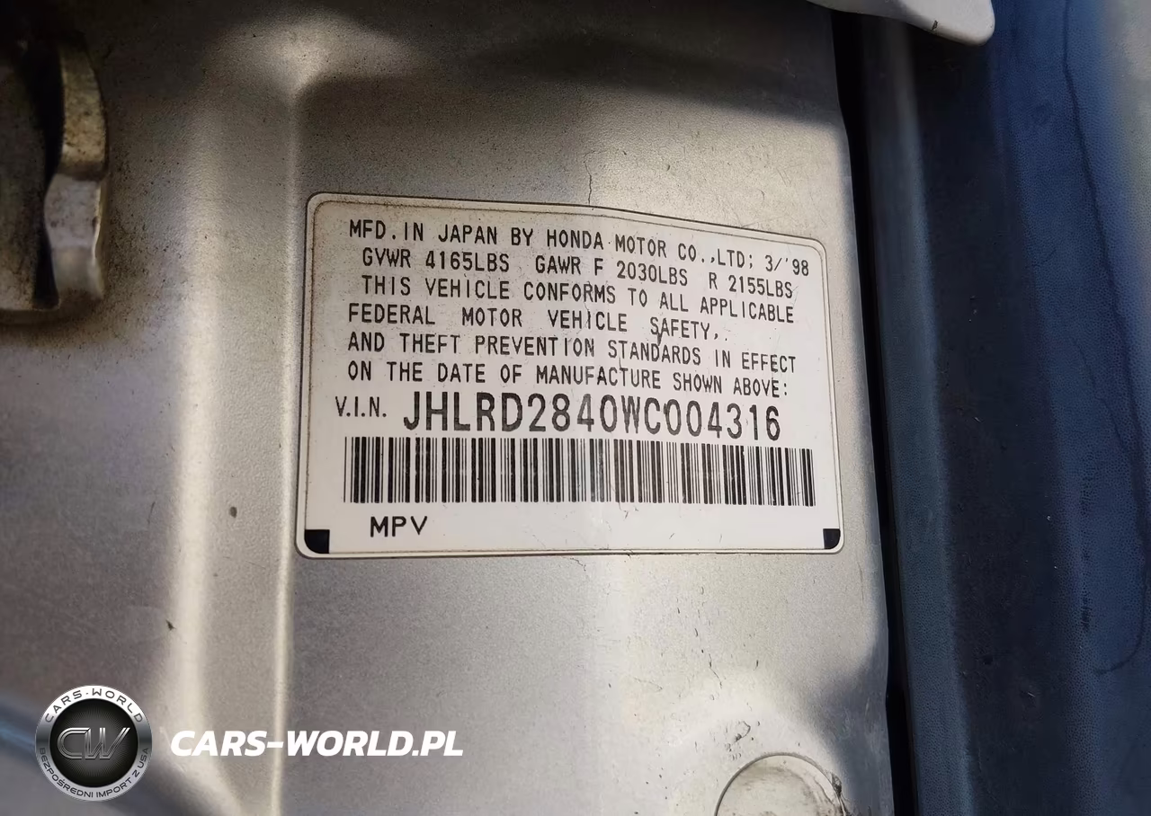 1998 Honda Cr-V Lx VIN:JHLRD2840WC004316 - 9