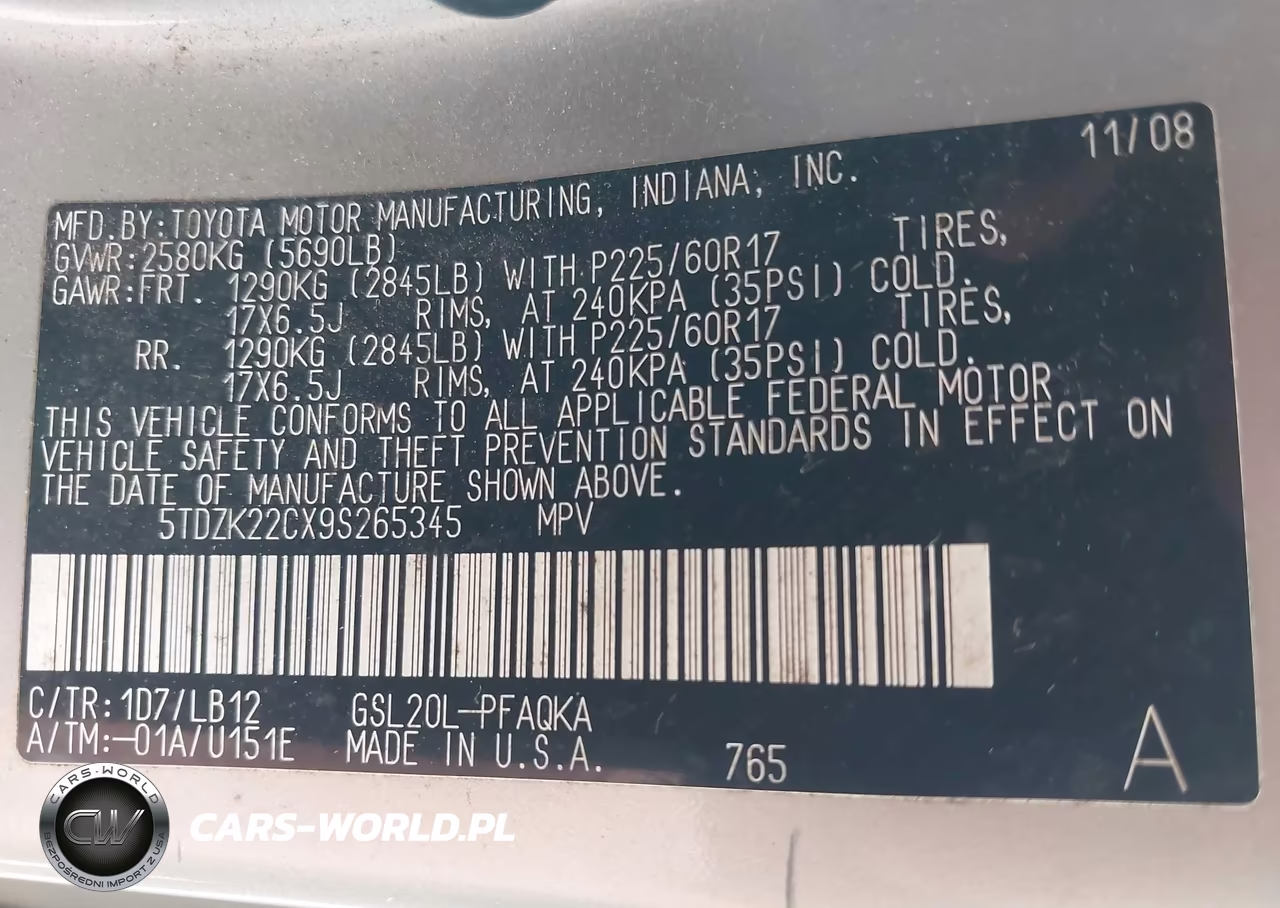 2009 Toyota Sienna Xle VIN:5TDZK22CX9S265345 - 9