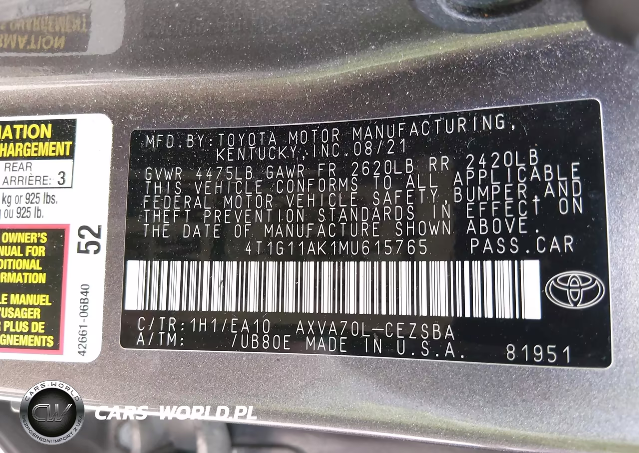 2021 Toyota Camry Se VIN:4T1G11AK1MU615765 - 9