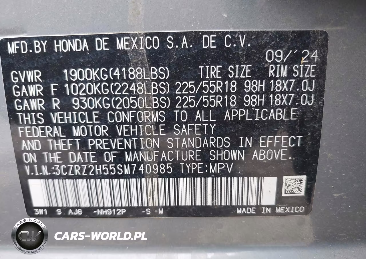 2025 Honda Hr-V Awd Sport VIN:3CZRZ2H55SM740985 - 9