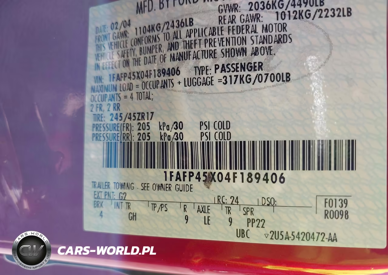 2004 Ford Mustang Gt VIN:1FAFP45X04F189406 - 9