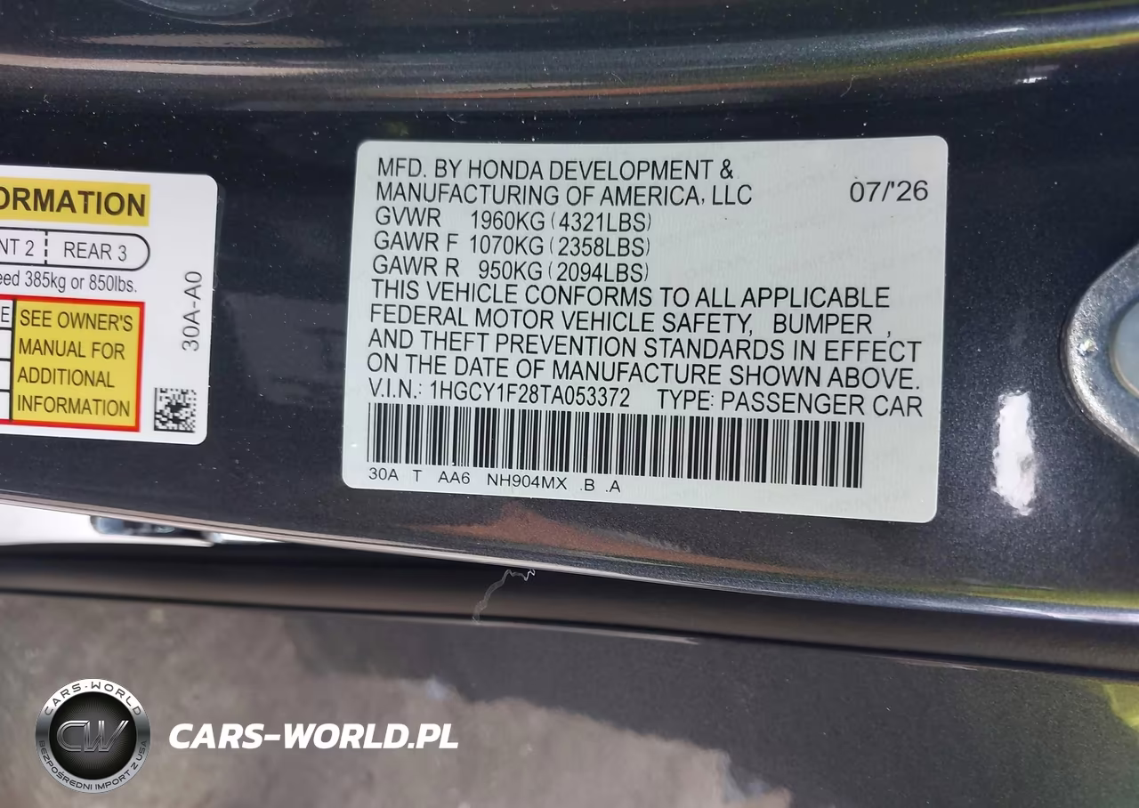 2026 Honda Accord Lx VIN:1HGCY1F28TA053372 - 9