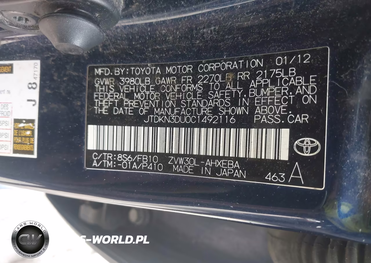2012 Toyota Prius Two VIN:JTDKN3DU0C1492116 - 9