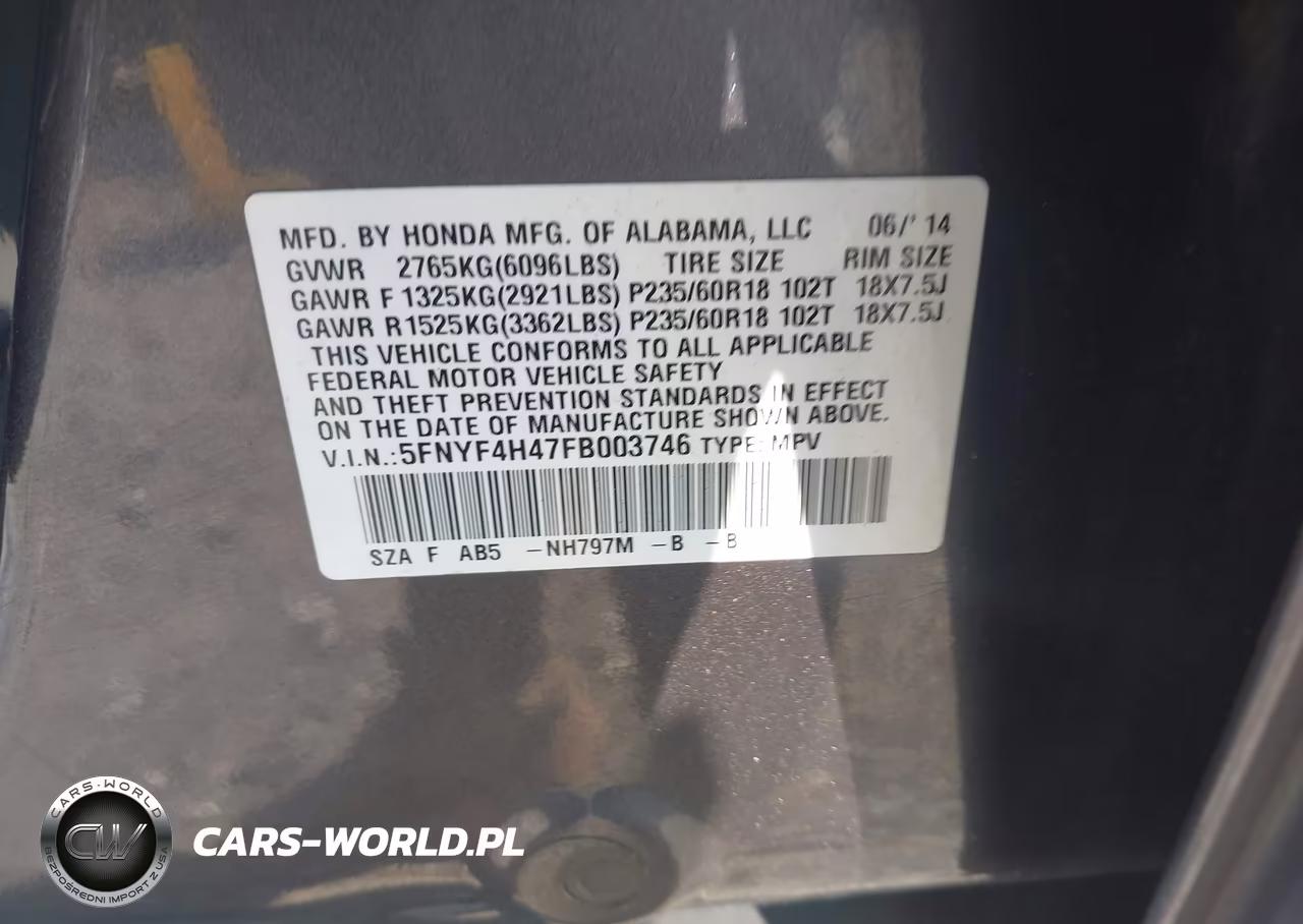 2015 Honda Pilot Ex VIN:5FNYF4H47FB003746 - 9