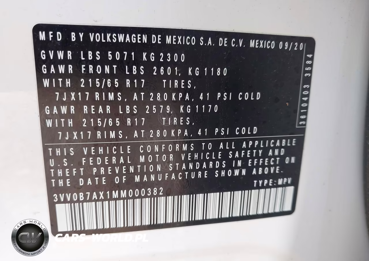 2021 Volkswagen Tiguan 2.0T S VIN:3VV0B7AX1MM000382 - 9