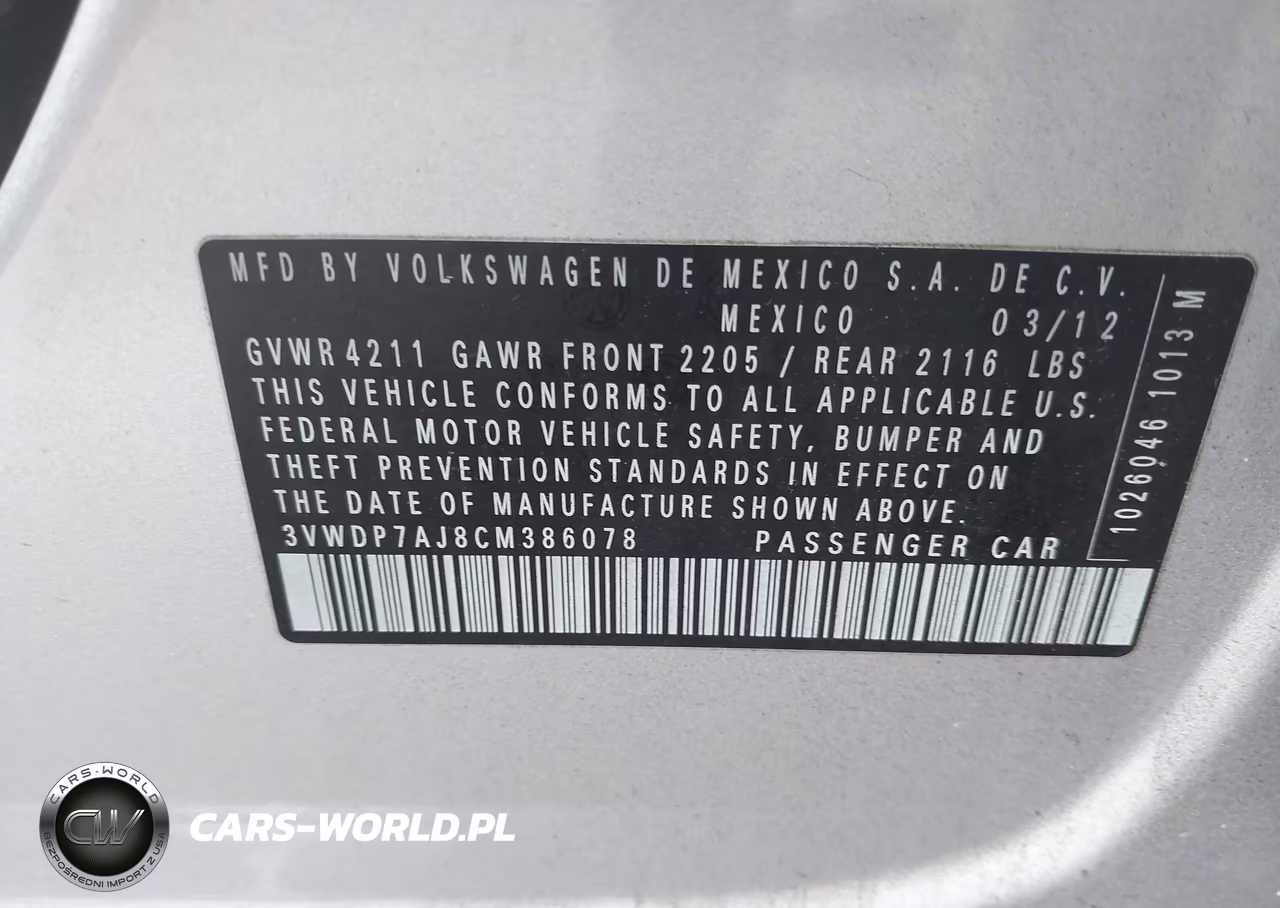 2012 Volkswagen Jetta 2.5L Se VIN:3VWDP7AJ8CM386078 - 9