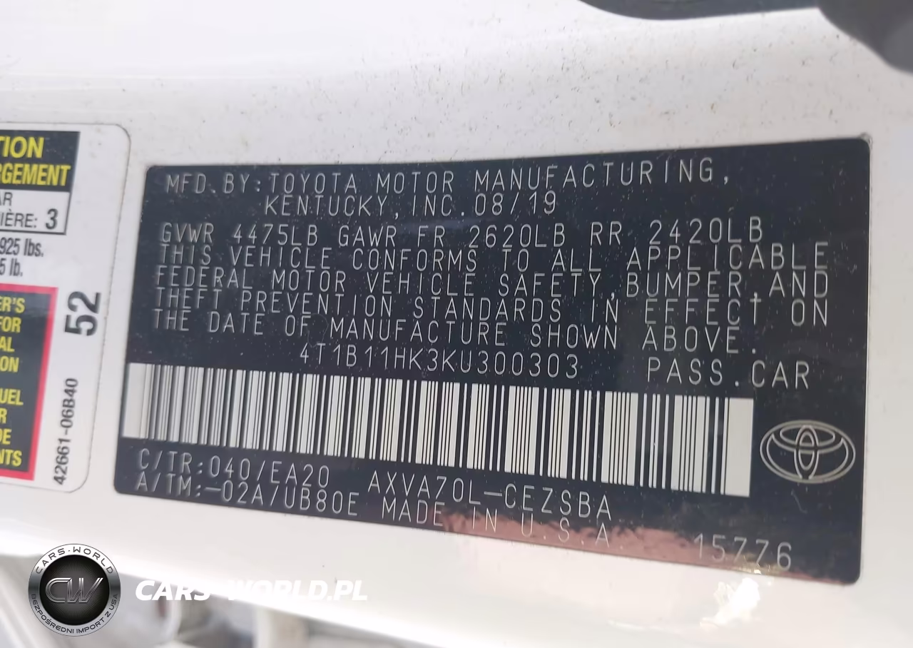 2019 Toyota Camry Se VIN:4T1B11HK3KU300303 - 9