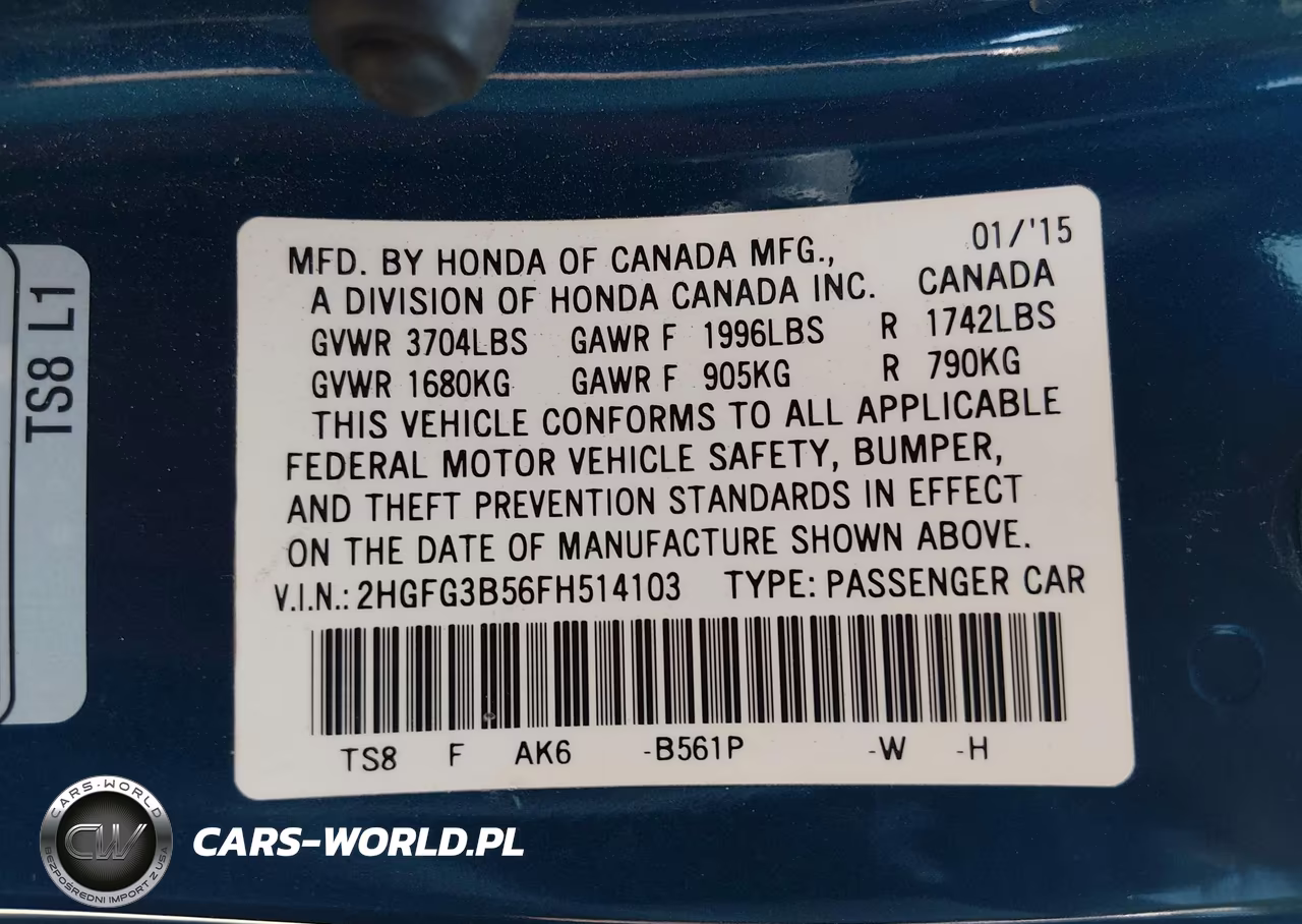 2015 Honda Civic Lx VIN:2HGFG3B56FH514103 - 9