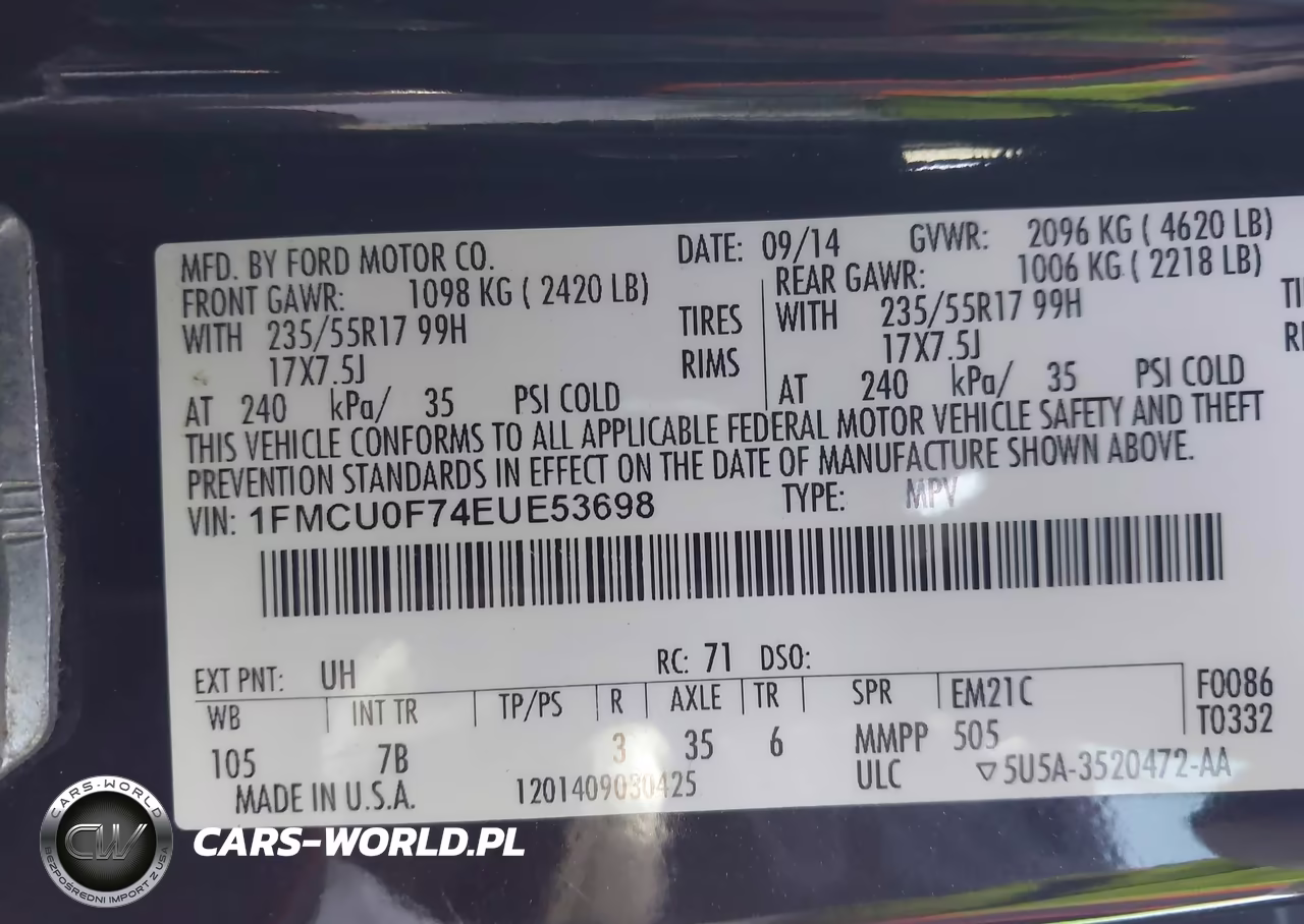 2014 Ford Escape S VIN:1FMCU0F74EUE53698 - 9