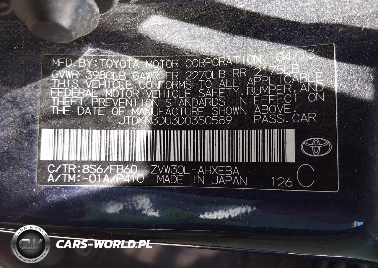 2013 Toyota Prius Two VIN:JTDKN3DU3D0350589 - 9