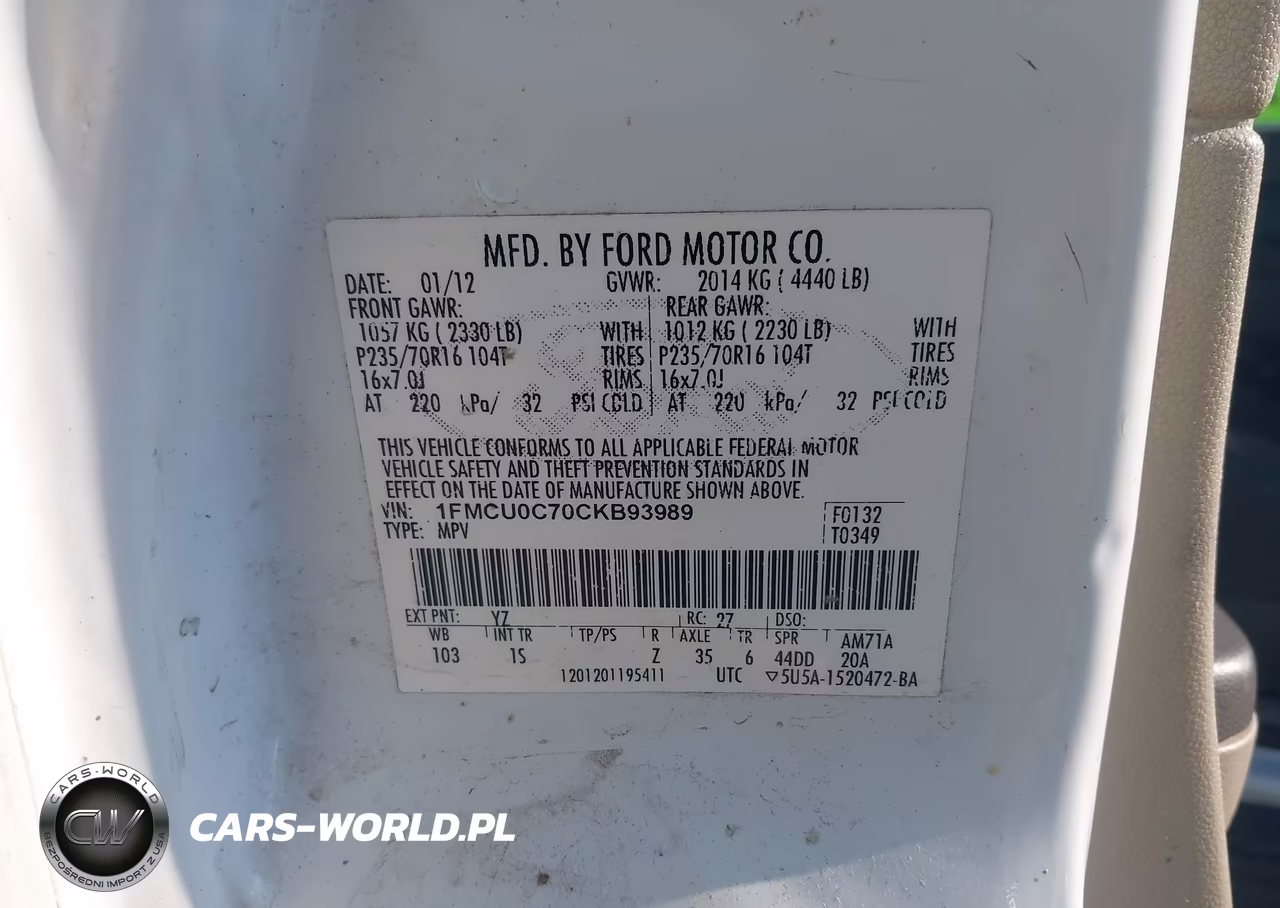 2012 Ford Escape Xls VIN:1FMCU0C70CKB93989 - 9