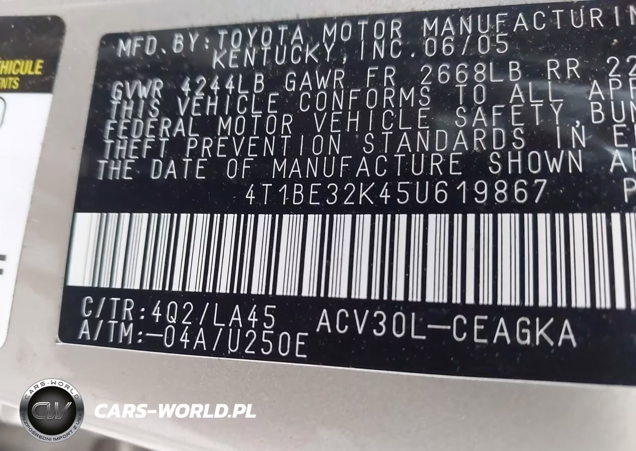 2005 Toyota Camry Xle VIN:4T1BE32K45U619867 - 9