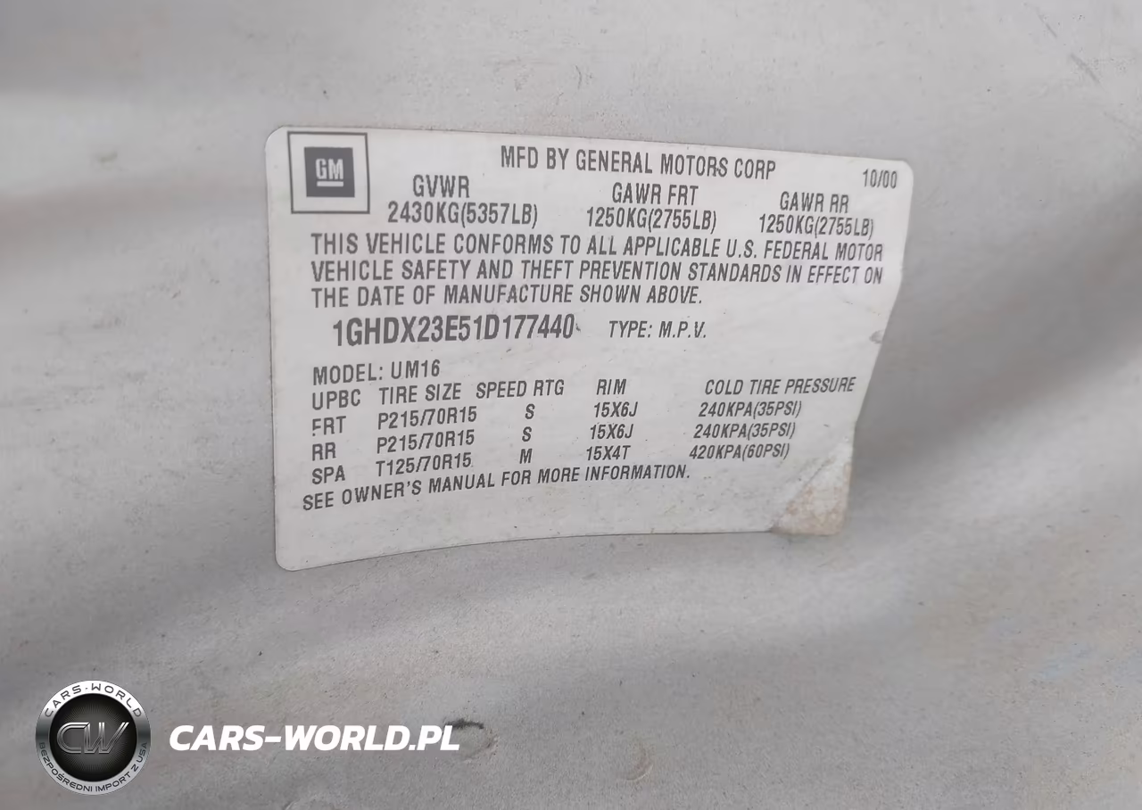 2001 Oldsmobile Silhouette Gl VIN:1GHDX23E51D177440 - 9