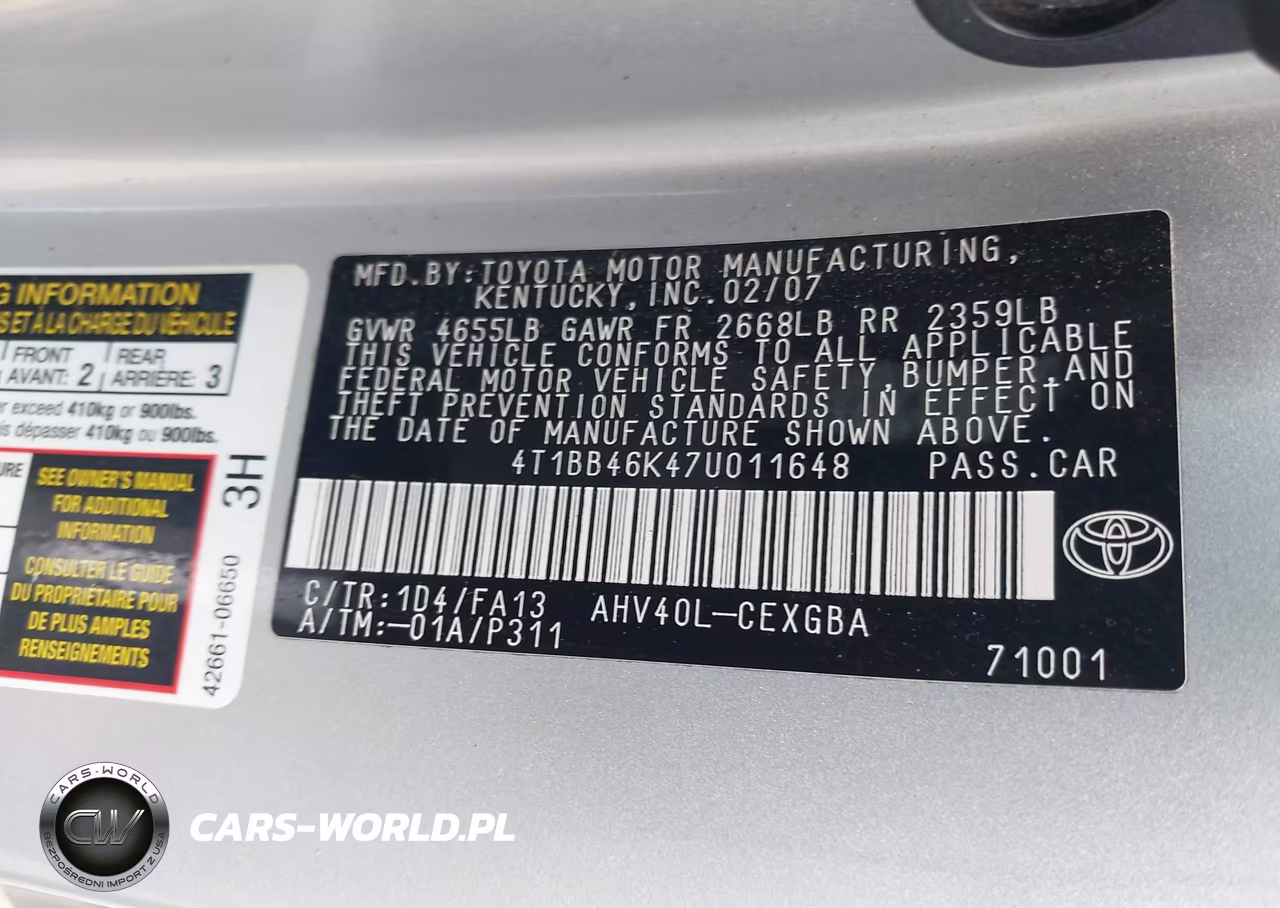 2007 Toyota Camry Hybrid VIN:4T1BB46K47U011648 - 9