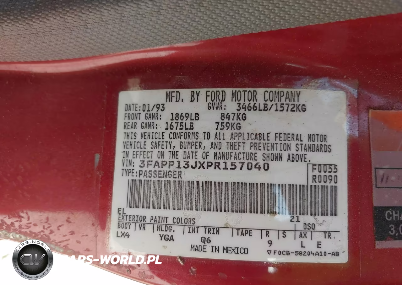 1993 Ford Escort Lx VIN:3FAPP13JXPR157040 - 9