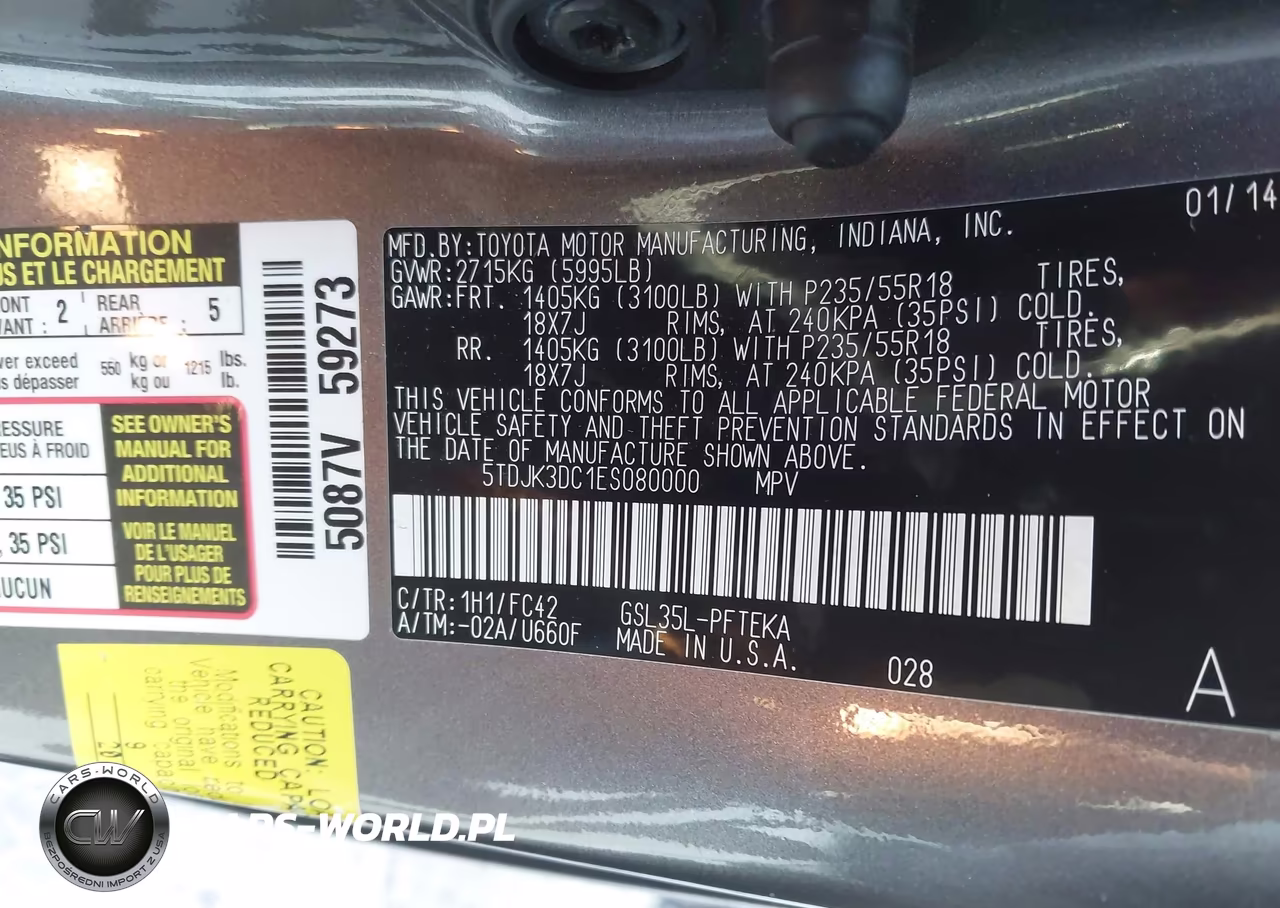 2014 Toyota Sienna Le 7 Passenger VIN:5TDJK3DC1ES080000 - 9