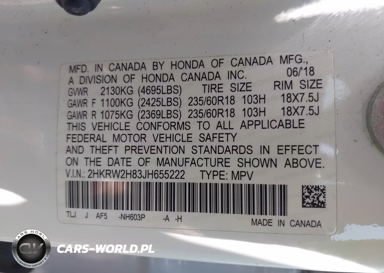 2018 Honda Cr-V Ex-L-Ex-L Navi VIN:2HKRW2H83JH655222 - 9