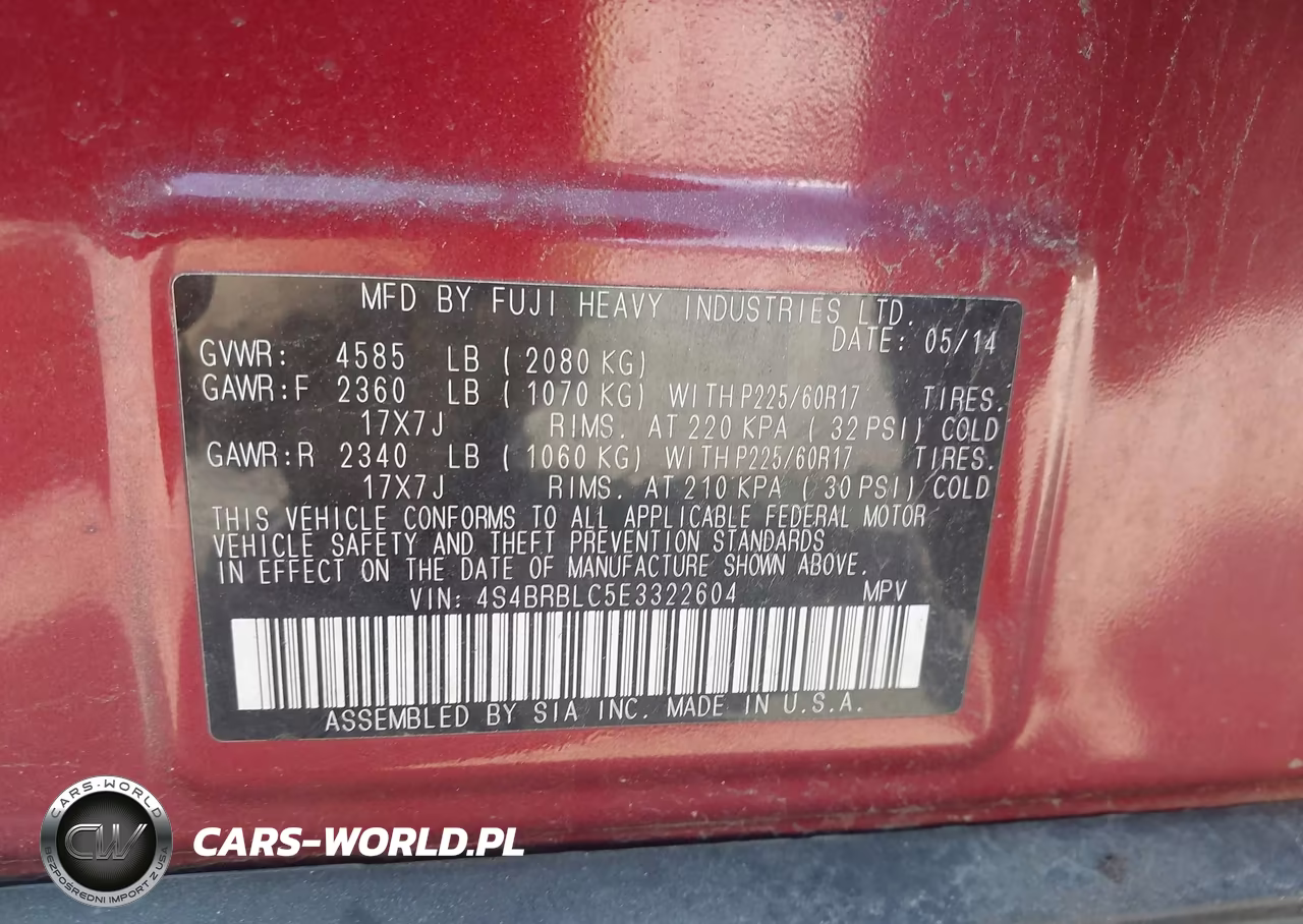 2014 Subaru Outback 2.5I Limited VIN:4S4BRBLC5E3322604 - 8