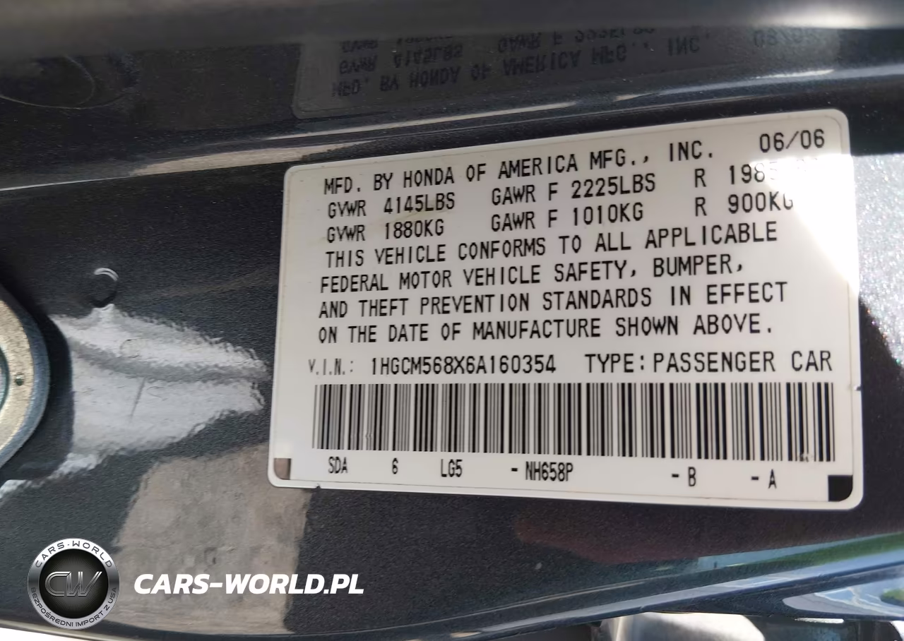 2006 Honda Accord 2.4 Ex VIN:1HGCM568X6A160354 - 9