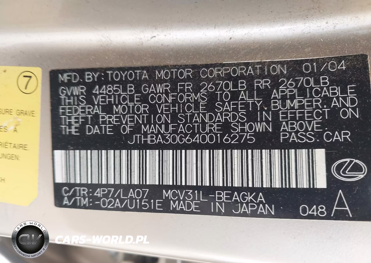 2004 Lexus Es 330 VIN:JTHBA30G640016275 - 9