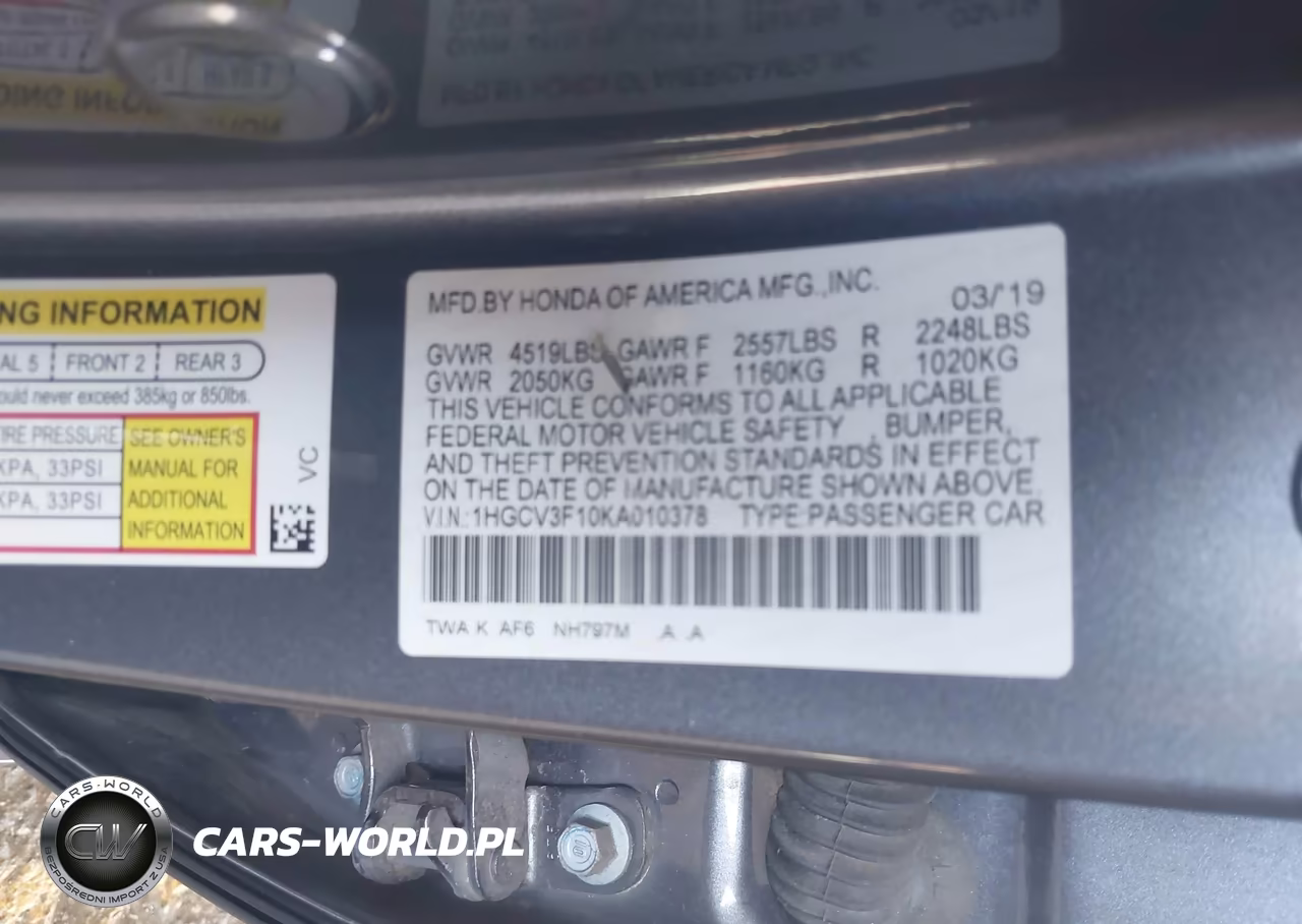 2019 Honda Accord Hybrid VIN:1HGCV3F10KA010378 - 9