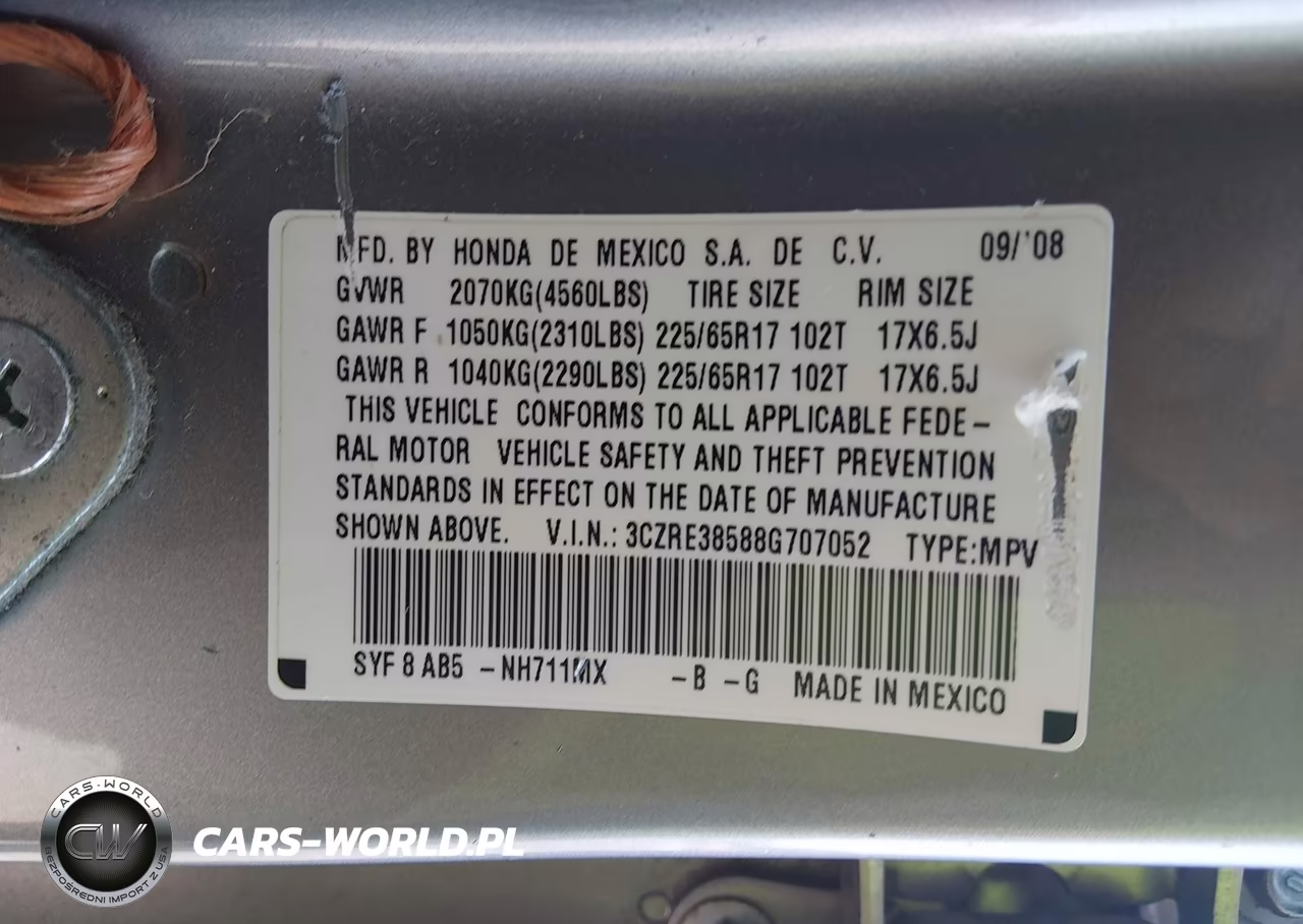 2008 Honda Cr-V Ex VIN:3CZRE38588G707052 - 9