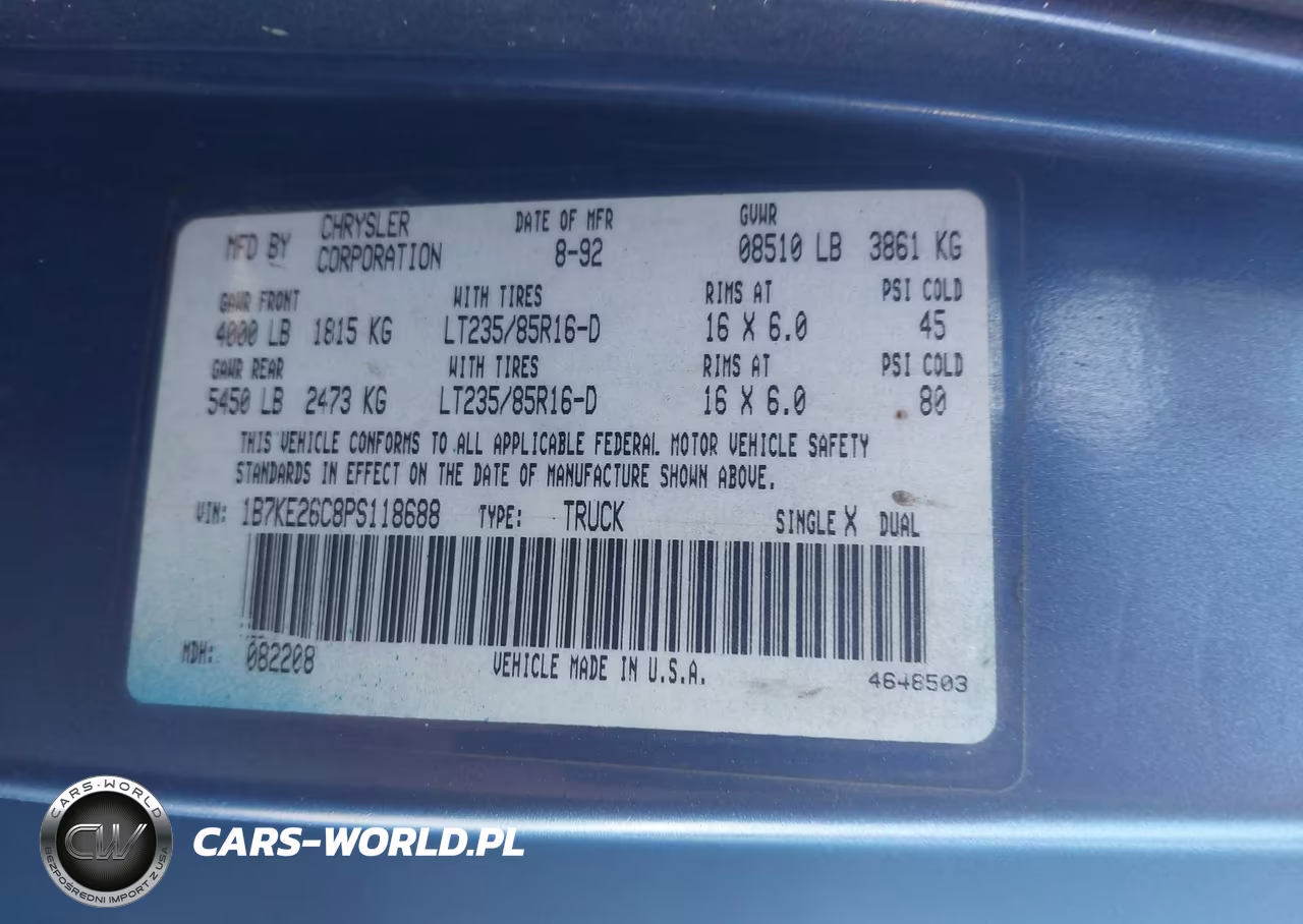 1993 Dodge D-Series D200-D250 VIN:1B7KE26C8PS118688 - 9
