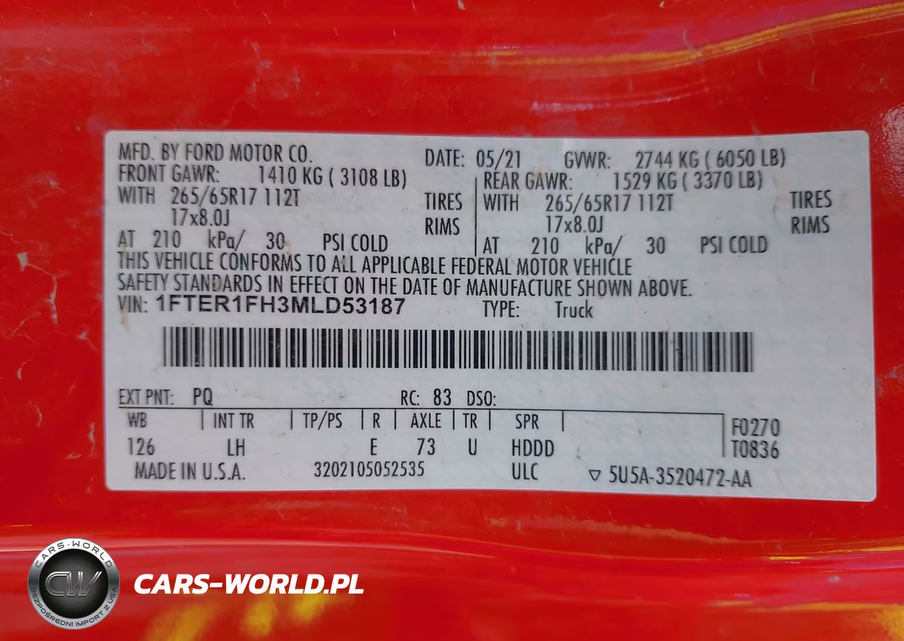 2021 Ford Ranger Xl VIN:1FTER1FH3MLD53187 - 9